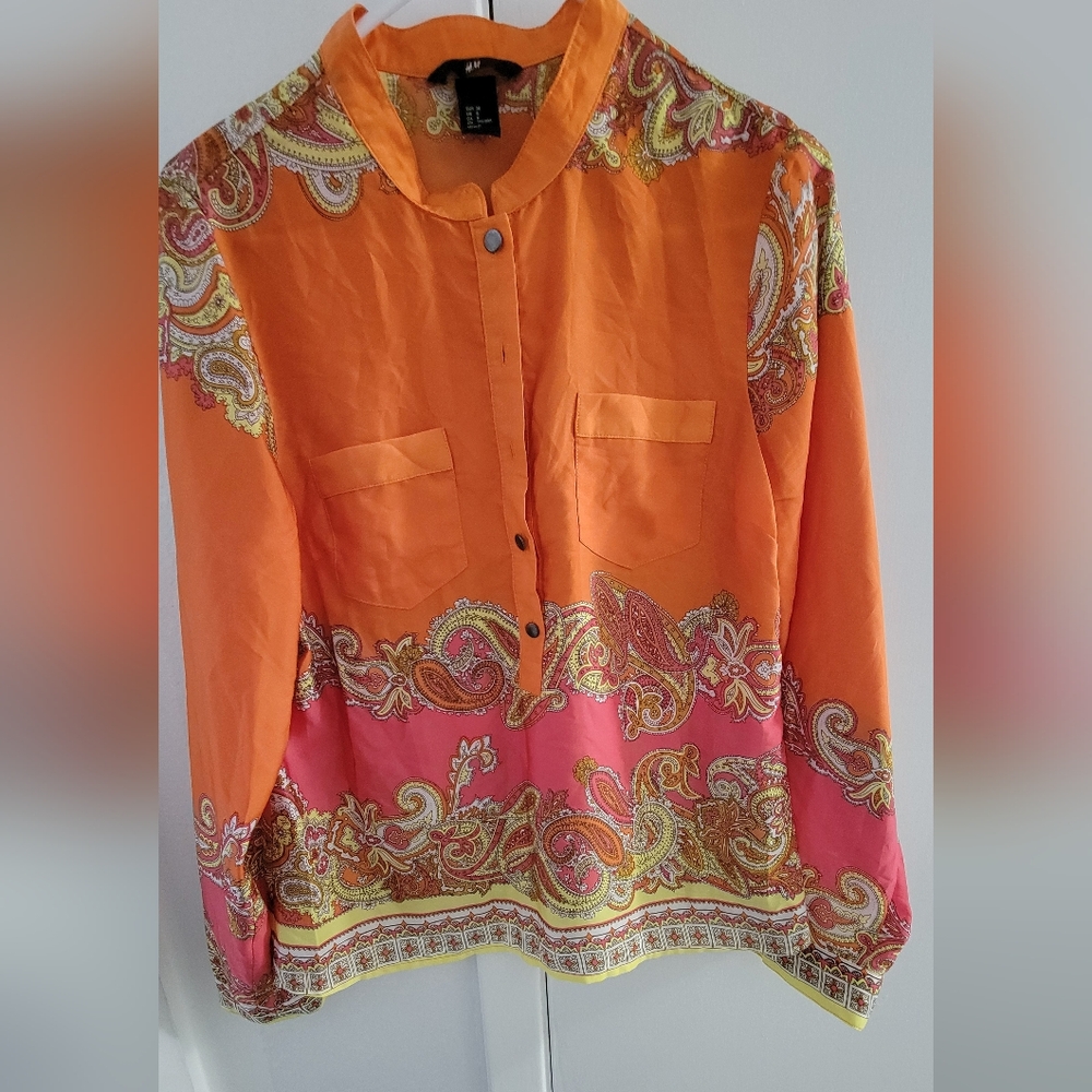 H&M New Vibrant Orange and Pink Paisley Women's Top